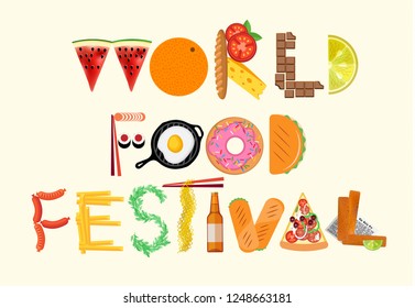 Typography Kitchen Poster. World Food Festival. Vector Illustration.