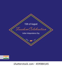 Typography label design over blue background. Creative Indian Independence Day, Tri Color India Freedom Day Background. 15th August Sale banner template. vector illustration