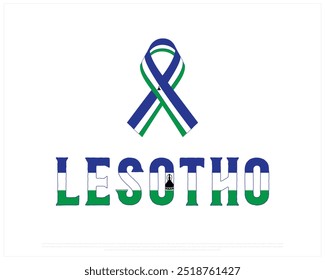 Typography of Lesotho with Ribbon flag, National Day, Independence Day of Lesotho, Vector illustration of Lesotho typography on white background, Editable typographic vector Design with Lesotho Flag