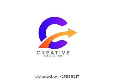 Typography Letter C Gradient Color Link Swoosh Vector Logo