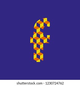 typography letter f lowercase with texture with three dimensional planes