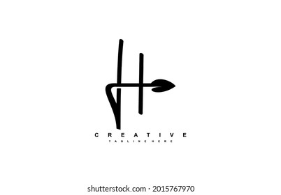 typography letter H combine leaf logo