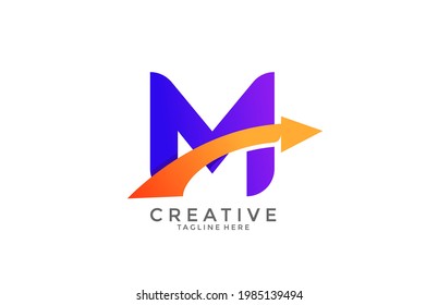 Letra tipográfica M Gradiente Color Link Swoosh Vector Logotipo