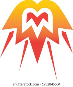 Logo de la letra tipográfica M, signo de las iniciales del monograma, combinación de contorno, símbolo del cohete