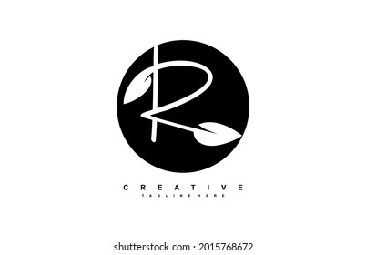 typography letter R combine leaf rounded logo