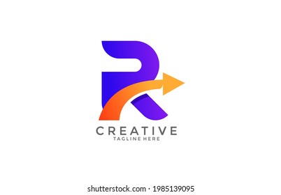 Typography Letter R Gradient Color Link Swoosh Vector Logo