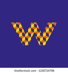 typography letter w lowercase with texture with three dimensional planes