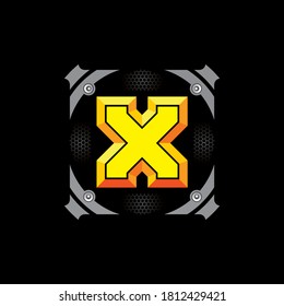 Typography of letter X capital in the modern abstract frame. Initial for gaming, esport, and military logo.