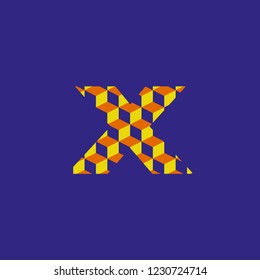 typography letter x lowercase with texture with three dimensional planes