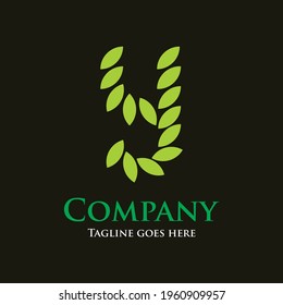 Tipografía de la letra Y en forma de hoja para un logotipo inicial o identidad de marca.