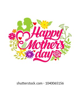 Typography and lettering with design elements and silhouettes for a happy mother's day