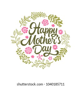 Typography and lettering with design elements and silhouettes for a happy mother's day