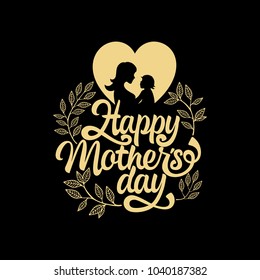 Typography and lettering with design elements and silhouettes for a happy mother's day