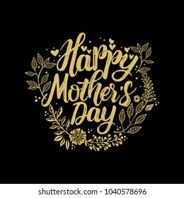 Typography and lettering with design elements and silhouettes for a happy mother's day