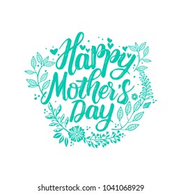 Typography and lettering with design elements and silhouettes for a happy mother's day