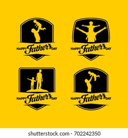 Typography and lettering with design elements and silhouettes for a happy father's day