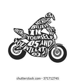Motociclista con membrete de tipografía