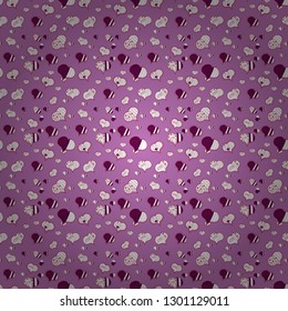 Typography lettering poster. Vector illustration. Elements on purple, white and violet colors. Valentines Day. Seamless Hearts pattern. Pattern for wrapping, cover.