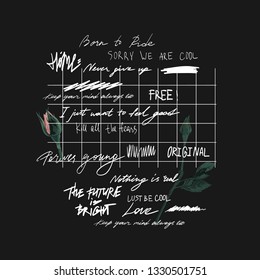 Typography lettering print words with rose illustration