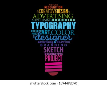 TYPOGRAPHY light bulb word cloud collage, creative business concept background