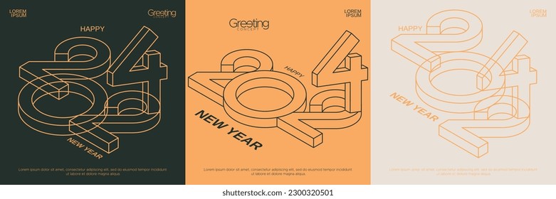 Typography line logo of 2024 new year. Creative new year greeting concept of 2024 for banner, cover, background, branding, card and social media post template