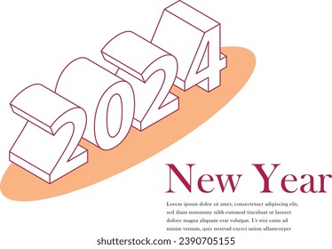Typography line logo of 2024 new year. Creative new year greeting concept of 2024 for banner, cover, background, branding, card and social media post template .3D
