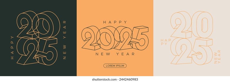 Typography line logo of 2025 new year celebration square template