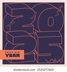 Typography line logo of 2025 new year celebration square template, number 3D concept  greeting