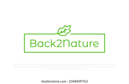 logotipo de tipografía de vuelta a la naturaleza con hoja en forma de rectángulo