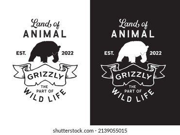 Typography Logo Grizzly Wild Life Vector Illustration Template with Black White Color Elegant Design Good for Any Industry