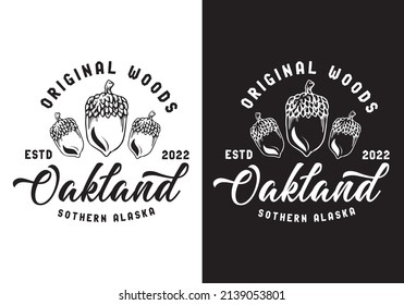 Typography Logo Oakland Original Wood Vector Illustration Template with Black White Color Elegant Design Good for Any Industry