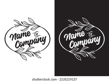 Typography Logo Plant Oval Vector Illustration Template Black White Color Elegant Design Good for Any Industry