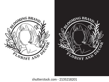 Typography Logo Woman Florist Vector Illustration Template Black White Color Elegant Design Good for Any Industry
