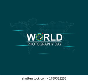 Typography Logo for World Photography Day with World Map Background