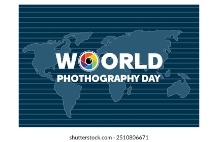 Typography Logo for World Photography Day with World Map Background. flat vector modern illustration 