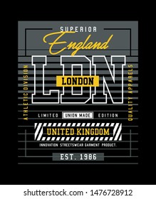 Typography London, England, for t shirt design vector illustration,element college apparel product