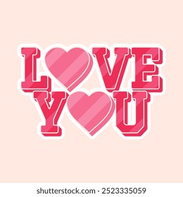 typography love you for valentine, love you couple flat vector