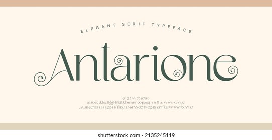 Typography Luxury Wedding Alphabet Letters Font And Number. Elegant Classic Lettering Serif Fonts Decorative Vintage Retro Concept. Vector Illustration