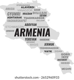 Tipografía Mapa de Armenia con nombres de ciudades – Diseño minimalista y moderno