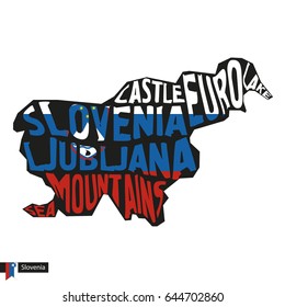 Typography map silhouette of Slovenia. Vector Illustration.