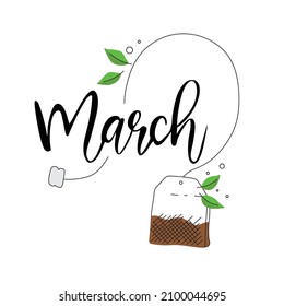 tipografía de la marcha con bolso de té