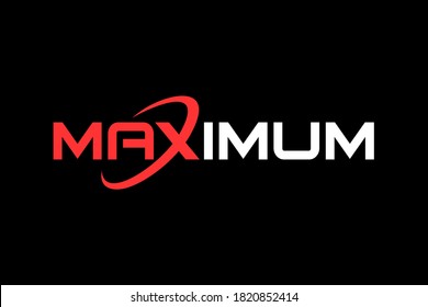 Typography of MAXIMUM with unique on 'X' letter ready to use.