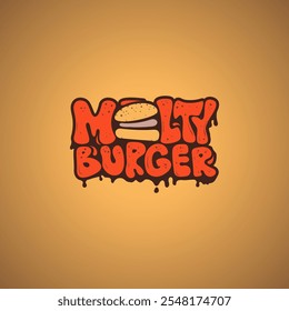 Tipografía de hamburguesa derretida con diseño de estilo derretido para la campaña de comida callejera de hamburguesas. Diseño de publicidad de comida rápida de hamburguesa