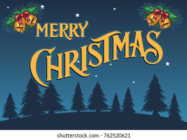 Typography Merry Christmas with Bell and Christmas night Background