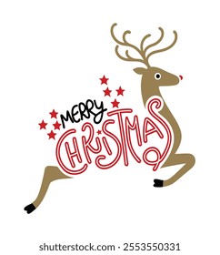 Typography Merry Christmas and Deer design vector illustration for web store, social media, print media mobile adds 