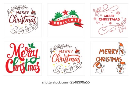 Typography Merry Christmas and Element vector design for web store, social media, print and icon set