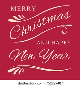 Typography: Merry Christmas and Happy New Year with floral ornaments 