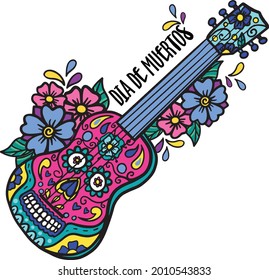 Typography Mexican sugar skull print with floral ornament, Day of the death vector Illustration. 
