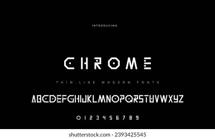 Typography minimal modern slim monogram fonts style. Vector illustration and tech line font. Abstract minimal modern alphabet font.