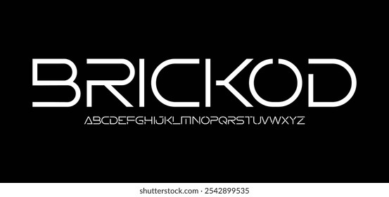 Tipografía minimalista moderna estilo de Fuentes de monograma delgado. Ilustración vectorial y fuente tecnológica. Abstractas minimalista deportivo moderno, simple, tecnología, moda, digital, futuro alfabeto creativo.
